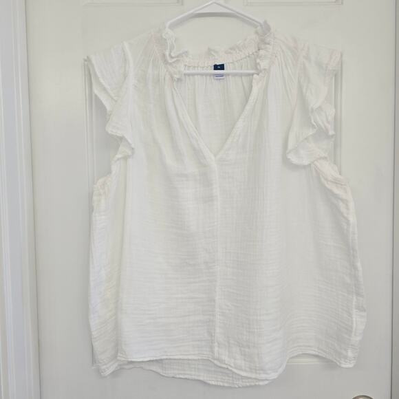 Old Navy Tops - Old Navy White Cotton Flutter Sleeve Blouse Women’s Sz XL Lightweight Summer Top